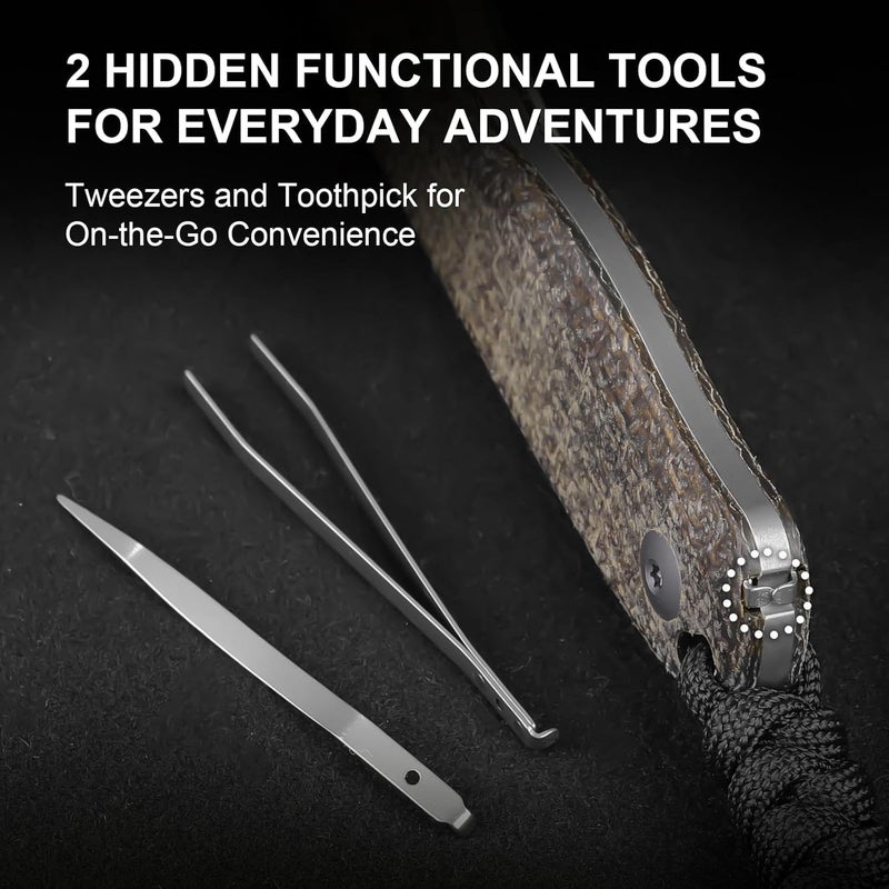 KIZER Drop Bear Fixed Blade Knife, 2.57" Gray Stonewash 14C28N Blade EDC Camping Knife with Brown Burlap Micarta Handle & Hidden Tools, Full Tang Hunting Knives with Adjustable Kydex Sheath, 1094A1 - Image 3